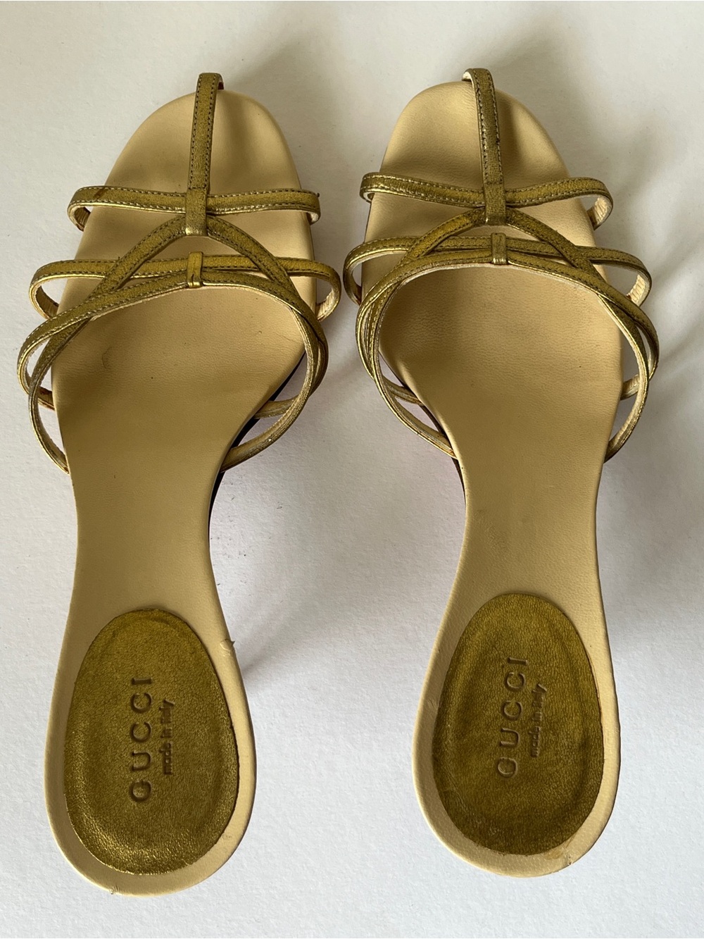 Gucci Metallic Gold Strappy Slide Heels